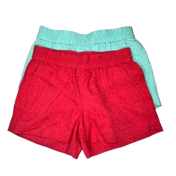 J. Crew Boardwalk Stitched Jacquard Turquoise and Salmon Shorts 2 for 1 - Picture 1 of 16